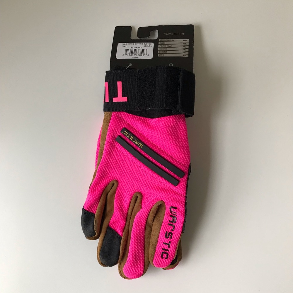 Warstic Workman 3 Batting Gloves, Battle Pink, Baseball, Sports, Unisex